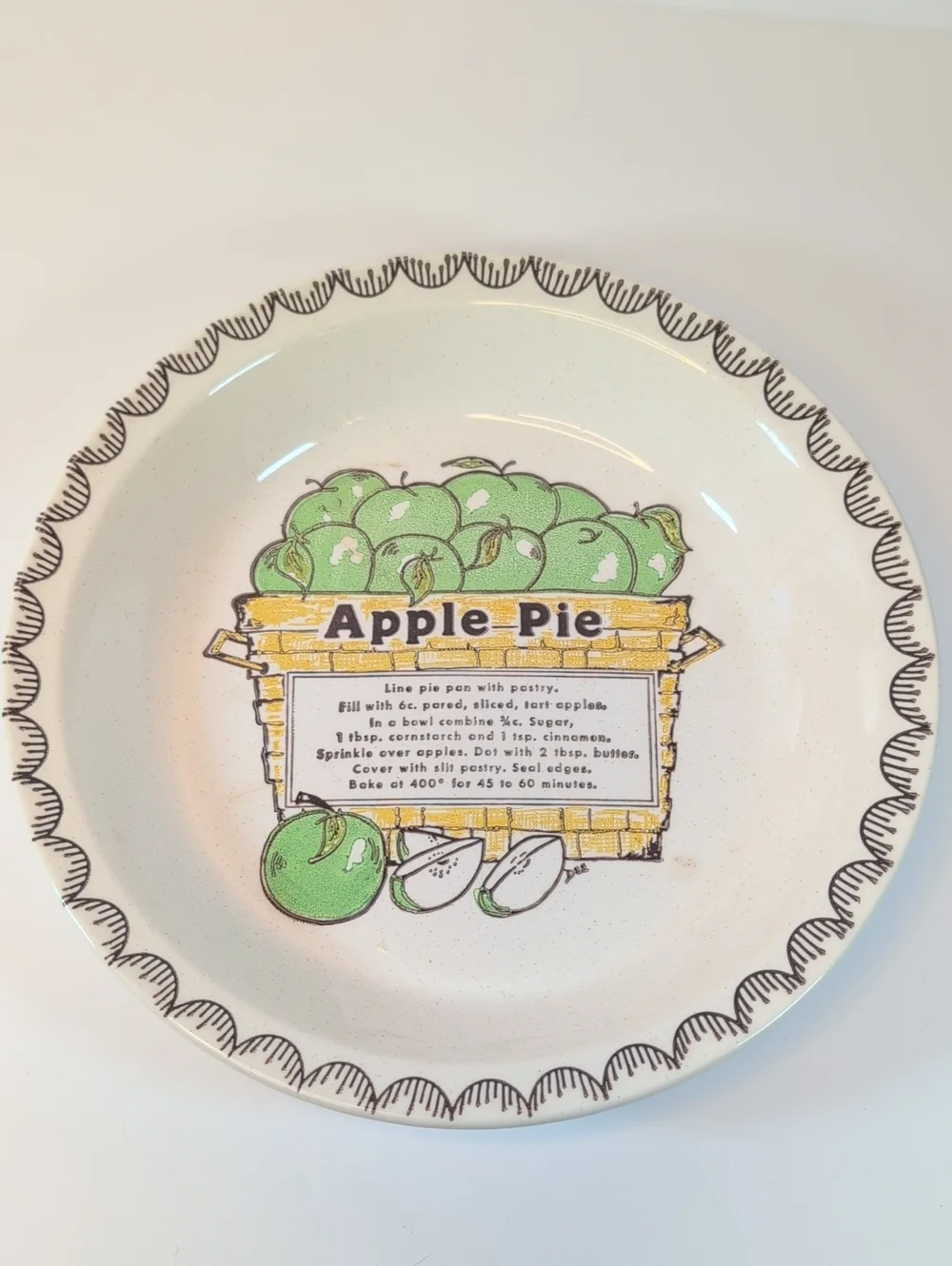 Apple Pie Vintage Ceramic Recipe Pie Plate